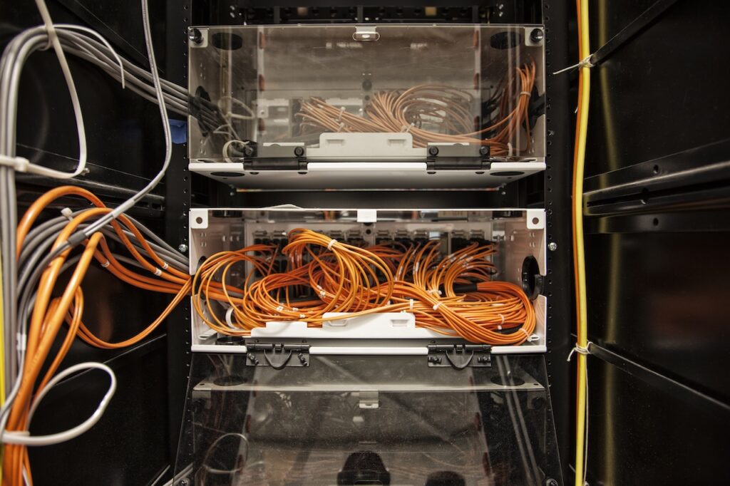 structured cabling being set up in server room